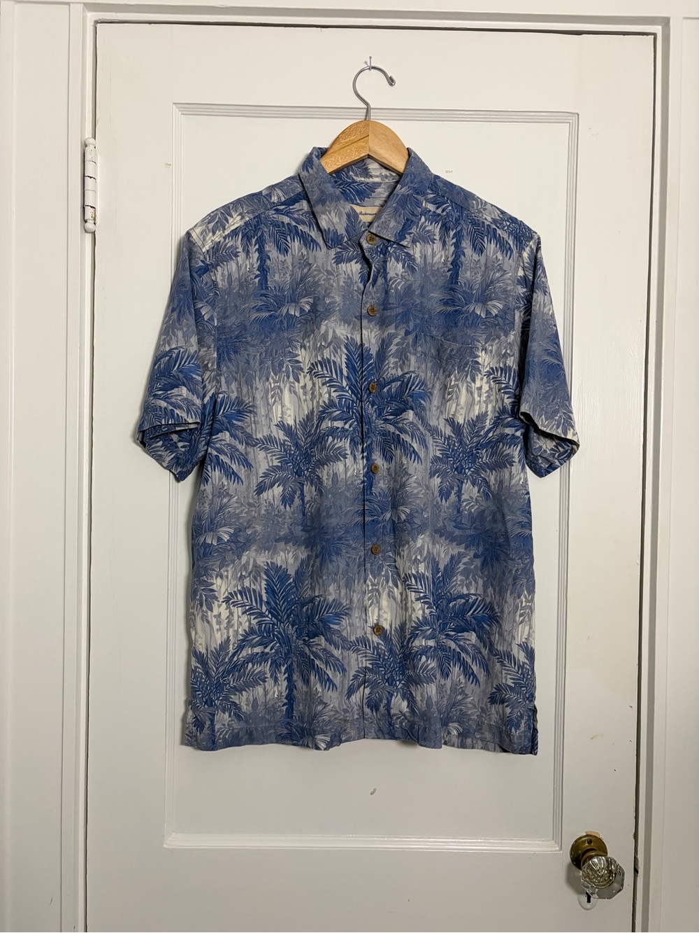 Tommy Bahama Men's Blue Tropical Print Short-Sleeve Silk Shirt